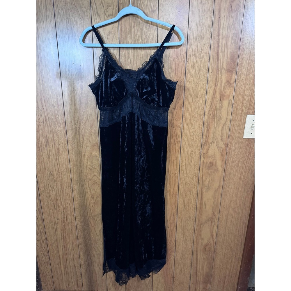 Torrid Black Crushed Velvet Lace Trim Midi Nightgown Slip Dress Plus Size 3 3X